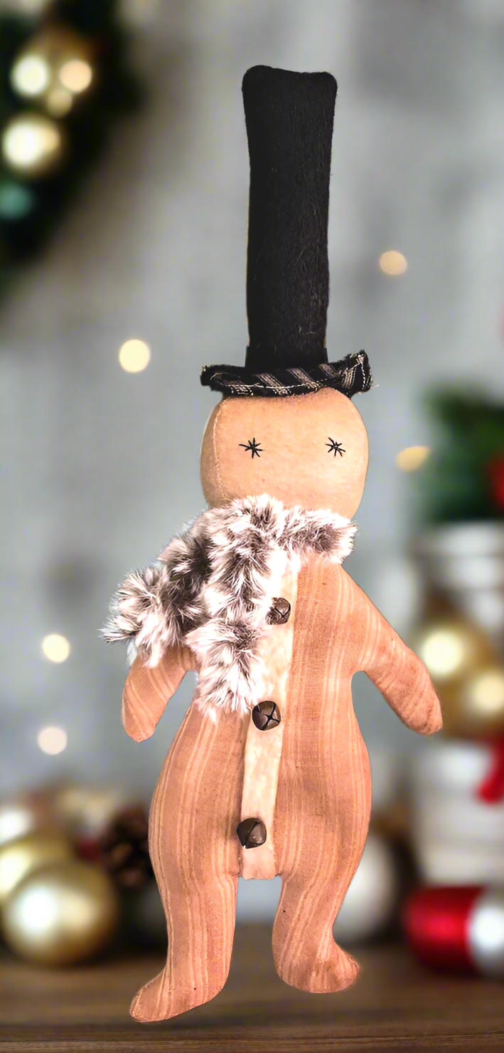 Primitive Handcrafted Vintage Look Striped Snowman Top Hat Bowl Filler Doll 13" - The Primitive Pineapple Collection