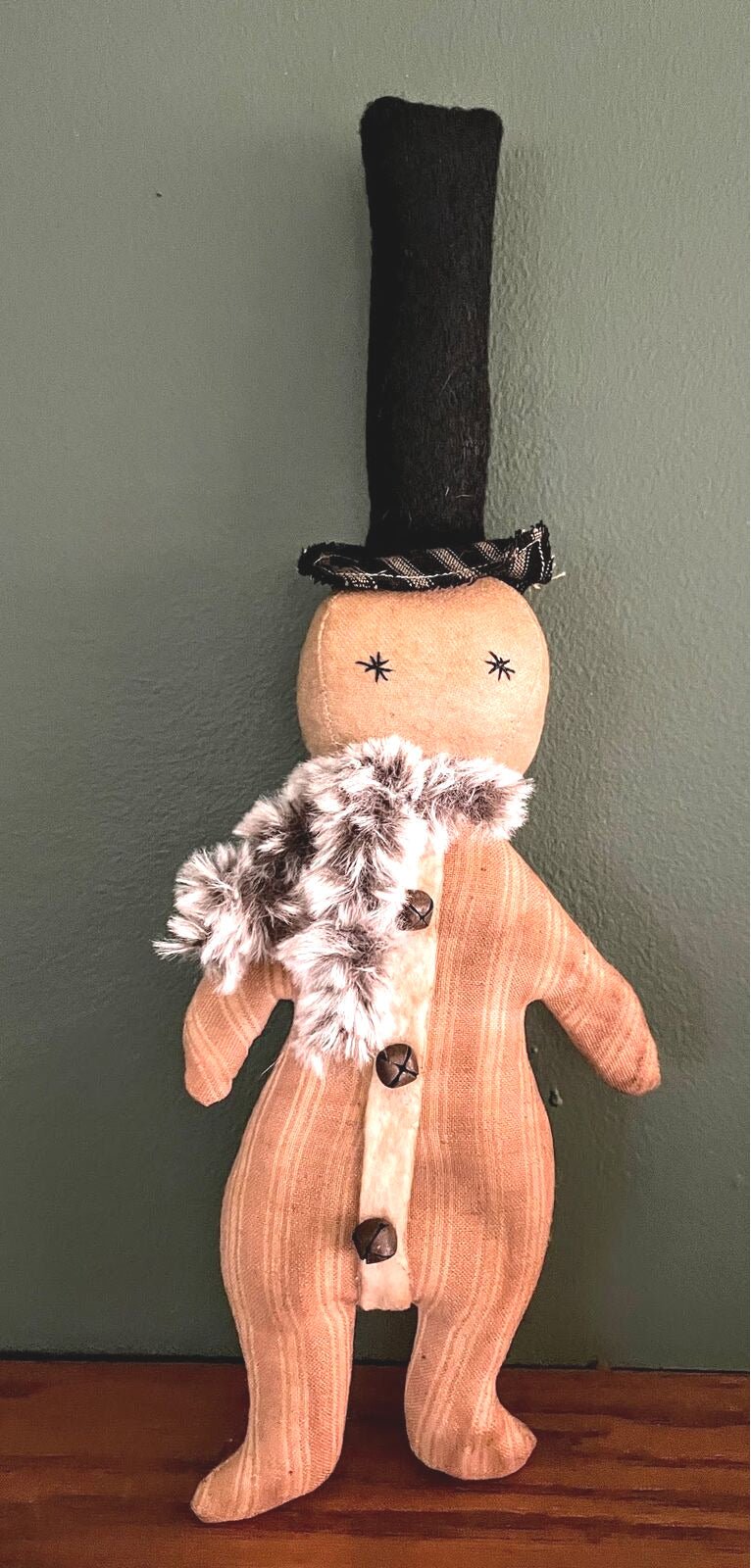 Primitive Handcrafted Vintage Look Striped Snowman Top Hat Bowl Filler Doll 13&quot; - The Primitive Pineapple Collection