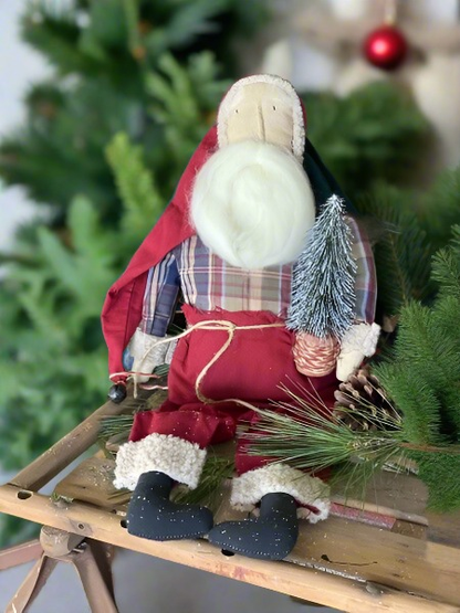 Primitive Farmhouse Christmas Lumberjack Rustic Santa w/ Tree 19&quot; - The Primitive Pineapple Collection