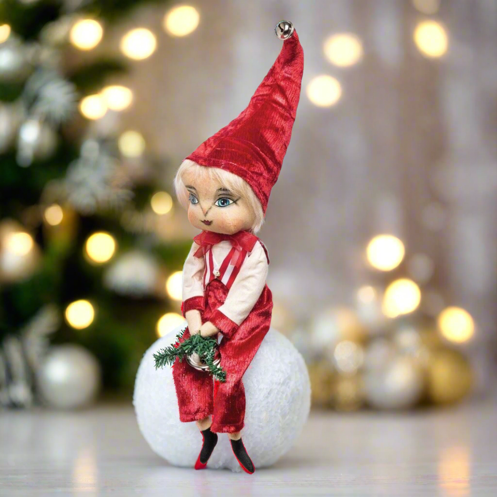 Christmas Winter Joe Spencer 17" Keith Elf Boy Doll Folk Art - The Primitive Pineapple Collection