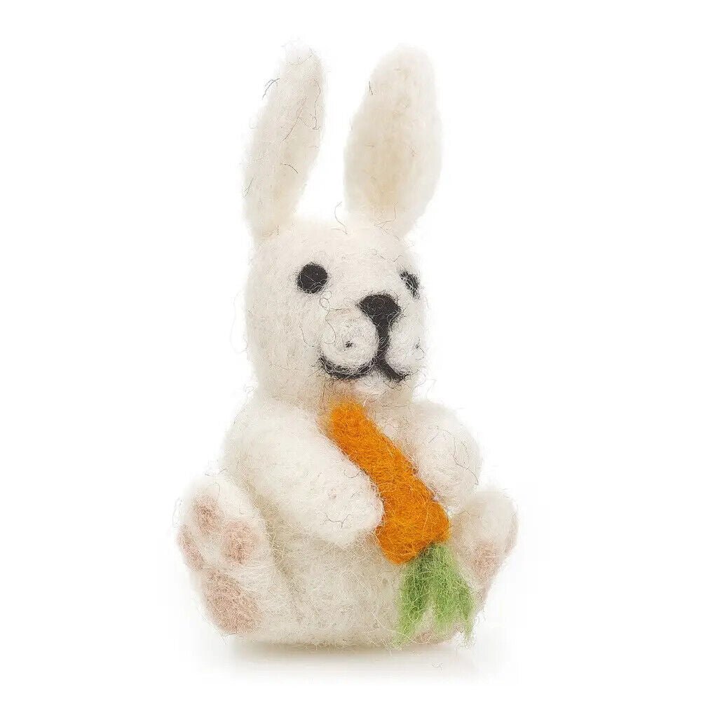 Primitive Folk Art Handmade Felted Wool Bunny with Carrot Ornament - The Primitive Pineapple Collection