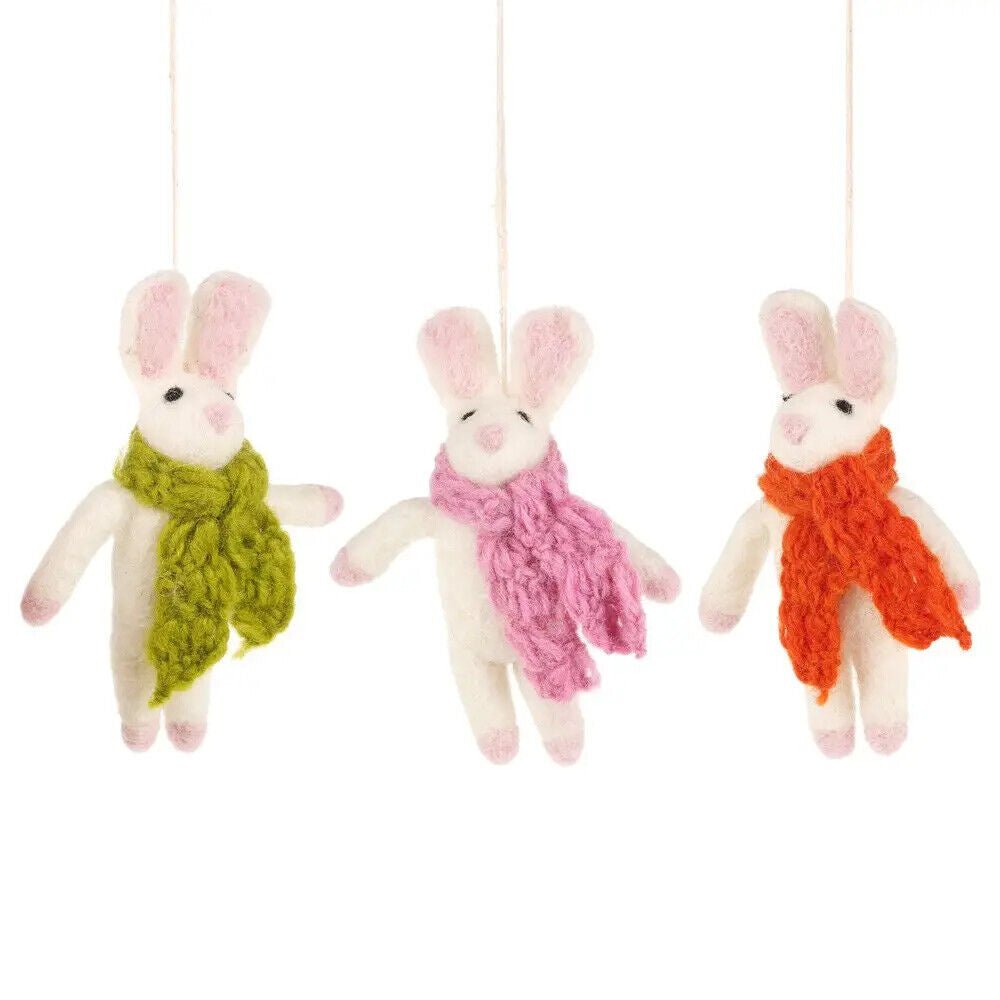 Primitive Folk Art Handmade Felted Wool Bunny with Scarf Ornament 5" - The Primitive Pineapple Collection