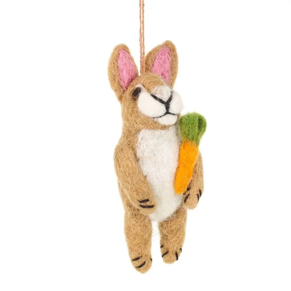 Primitive Folk Art Handmade Felted Wool Benny Bunny Easter Ornament - The Primitive Pineapple Collection