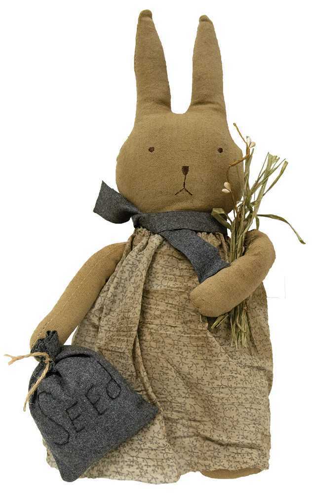 Primitive Easter Spring Emma Bunny w/ Seed Bag Doll 16&quot; Craft Supply - The Primitive Pineapple Collection