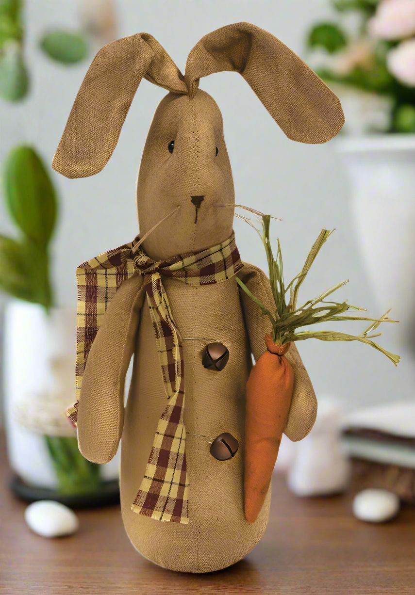 Primitive Easter Spring Bernie Stump Bunny w/ Carrot Doll 14&quot; Craft Supply - The Primitive Pineapple Collection