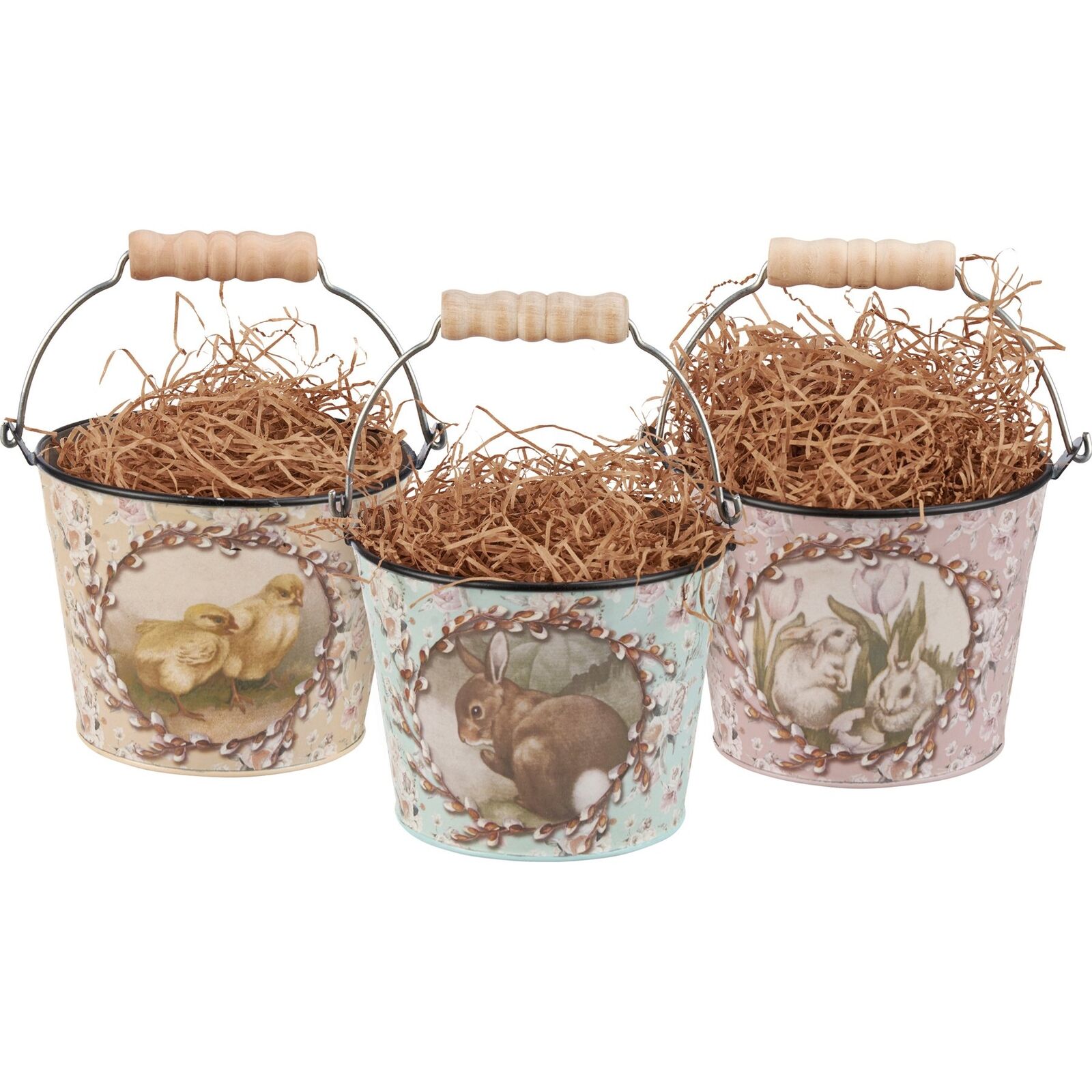 Primitive Vintage Look 3pc Easter Spring Bunny and Chick Pail Set - The Primitive Pineapple Collection