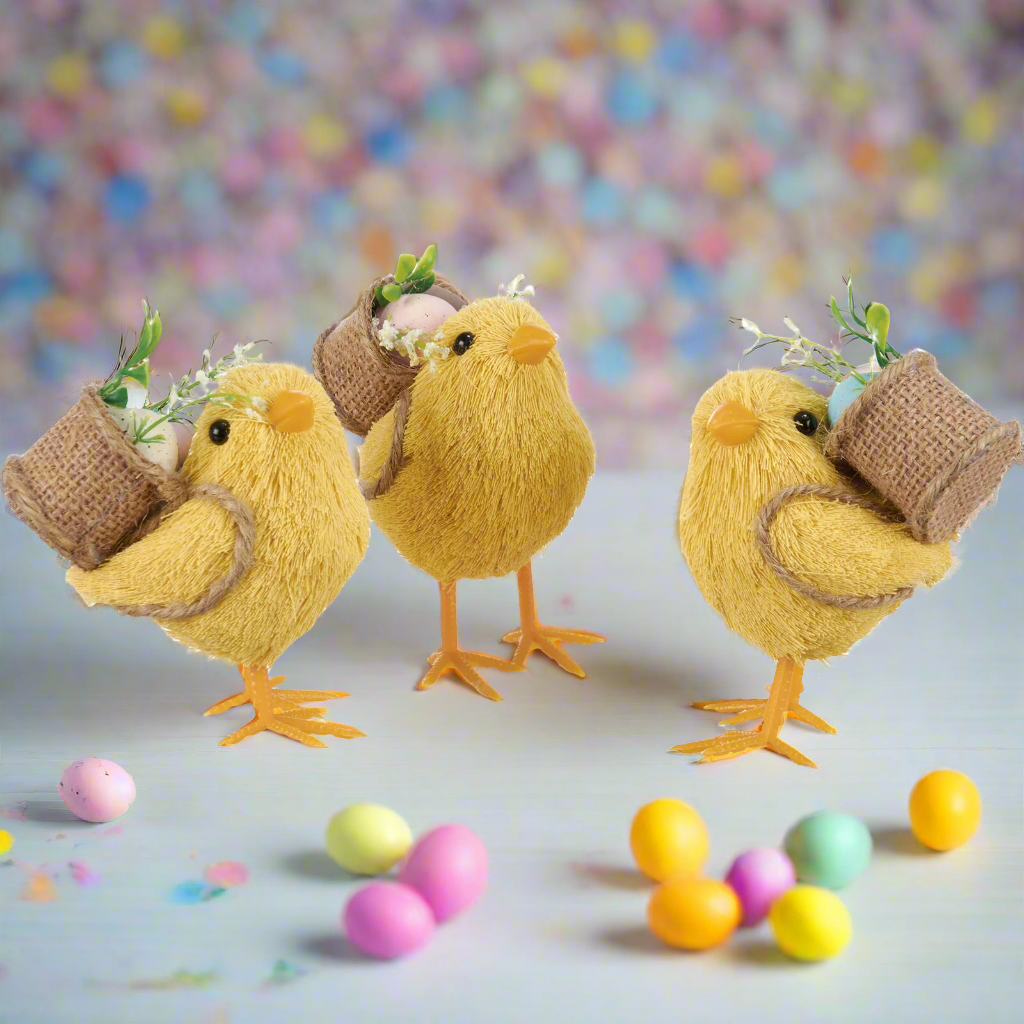 Easter Spring 3 pc Farmhouse Chicks w/ Easter Egg Baskets - The Primitive Pineapple Collection