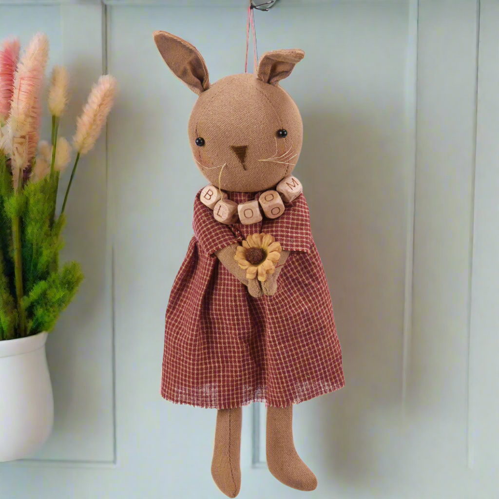 Primitive Spring Easter Bunny Bloom Doll w/ Flower 12" - The Primitive Pineapple Collection