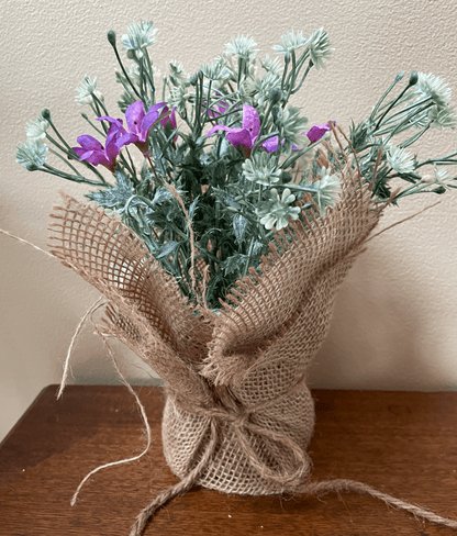 Primitive Farmhouse Spring Pin Cushion Floral Display Burlap Wrapped 8&quot; - The Primitive Pineapple Collection