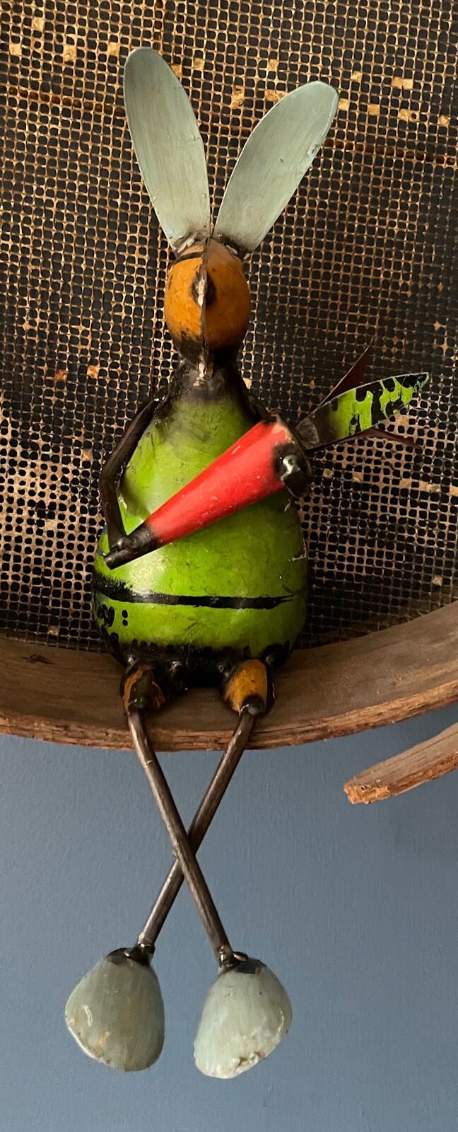 Primitive Farmhouse Recycled Metal Sitting Rabbit w/ Carrot 13" - The Primitive Pineapple Collection