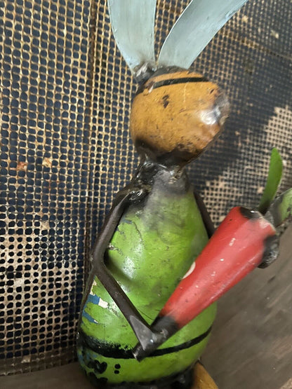 Primitive Farmhouse Recycled Metal Sitting Rabbit w/ Carrot 13&quot; - The Primitive Pineapple Collection