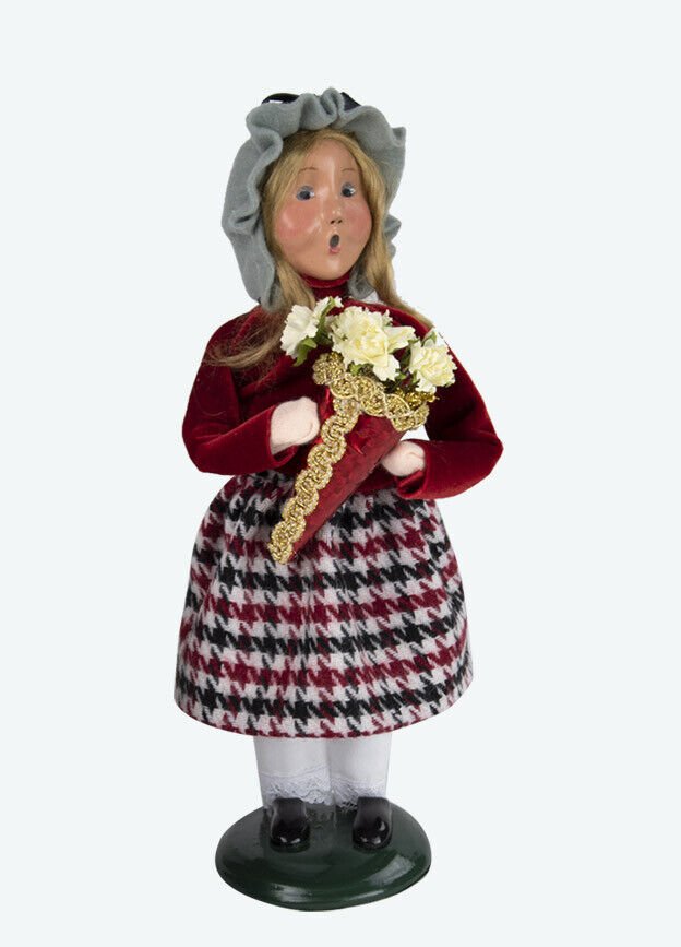 Primitive Colonial Byers Choice Valentines Day Girl w/ Flowers Caroler 2023 New - The Primitive Pineapple Collection