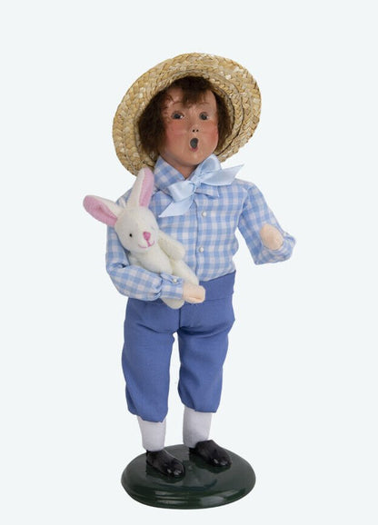 Primitive Colonial Byers Choice Easter Boy w/ White Bunny Caroler 2023 New - The Primitive Pineapple Collection