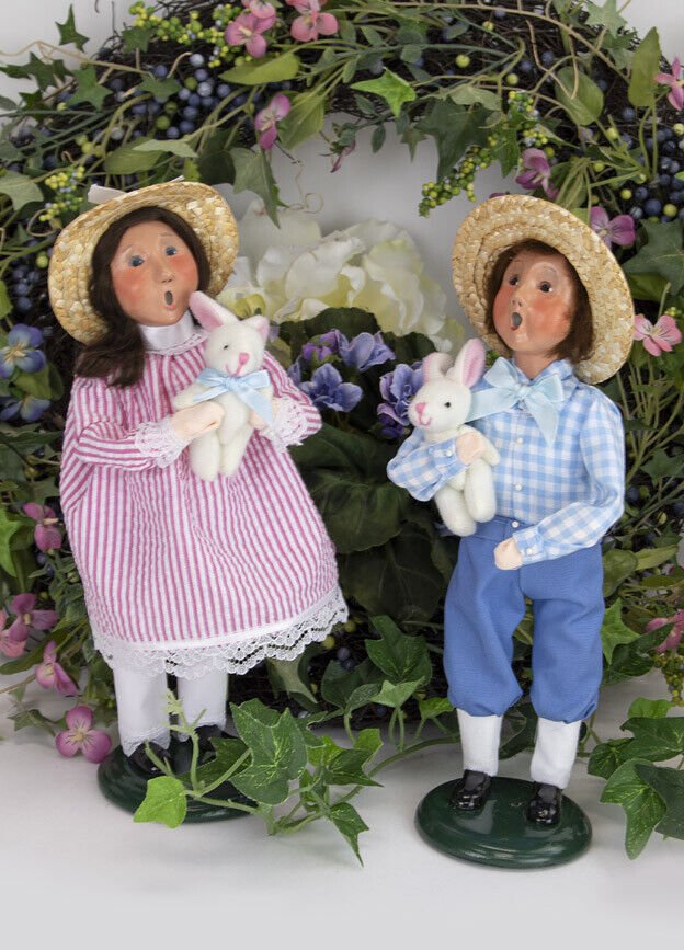 Primitive Colonial Byers Choice Easter Boy w/ White Bunny Caroler 2023 New - The Primitive Pineapple Collection