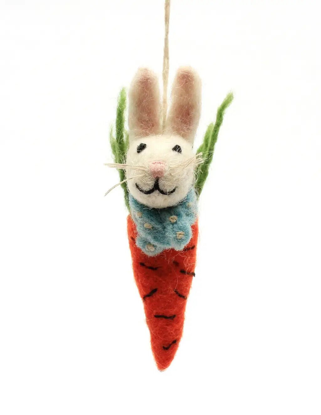 Primitive/Country Spring Felt Easter Bunny in Carrot Ornament 4&quot; - The Primitive Pineapple Collection