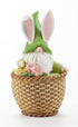 Farmhouse Country Spring Easter 6.3" Bunny Gnome in Flower Basket Figurine - The Primitive Pineapple Collection