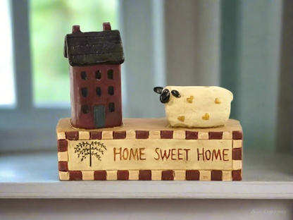 Primitive Farmhouse Home Sweet Home Sheep Saltbox House Block Shelf Sitter - The Primitive Pineapple Collection