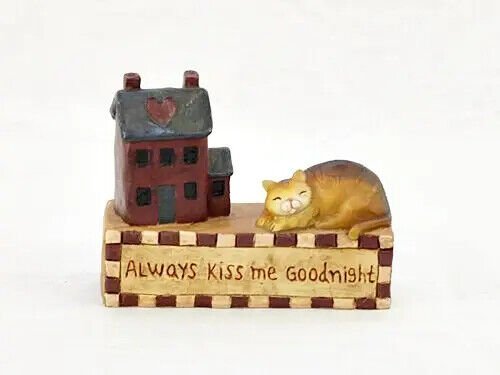 Primitive Farmhouse Always Kiss Me Goodnight Cat Saltbox House Block - The Primitive Pineapple Collection