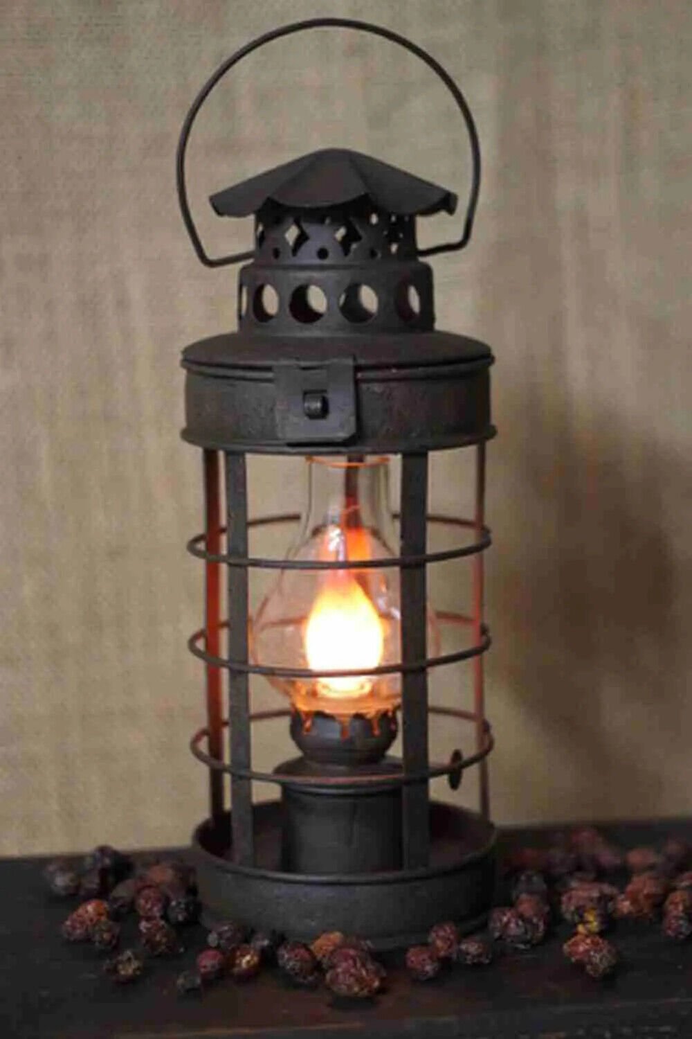 Primitive Colonial Electric Metal Coach Lantern Accent Table Light - The Primitive Pineapple Collection