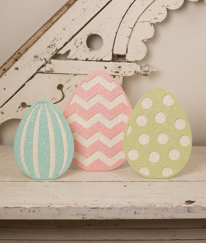 Bethany Lowe Spring Easter 3 pc Glittered Standing Easter Eggs - The Primitive Pineapple Collection