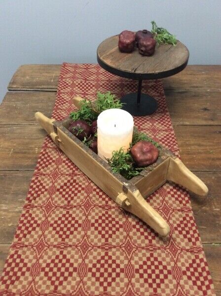 Primitive Shadowbrook Red and Tan 14" x 32" Short Runner Textile Farmhouse - The Primitive Pineapple Collection