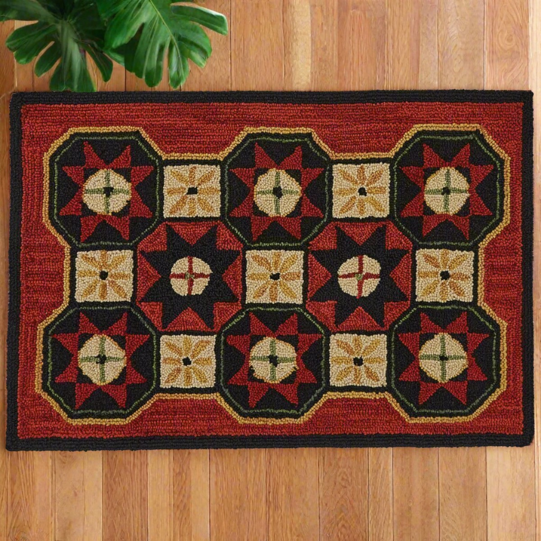 Primitive Farmhouse Hooked Folk Art Accent Rug - 24" X 36" - The Primitive Pineapple Collection