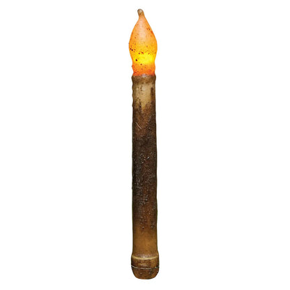Primitive/Country 9&quot; Burnt Mustard Flicker Taper Candle Timer - The Primitive Pineapple Collection
