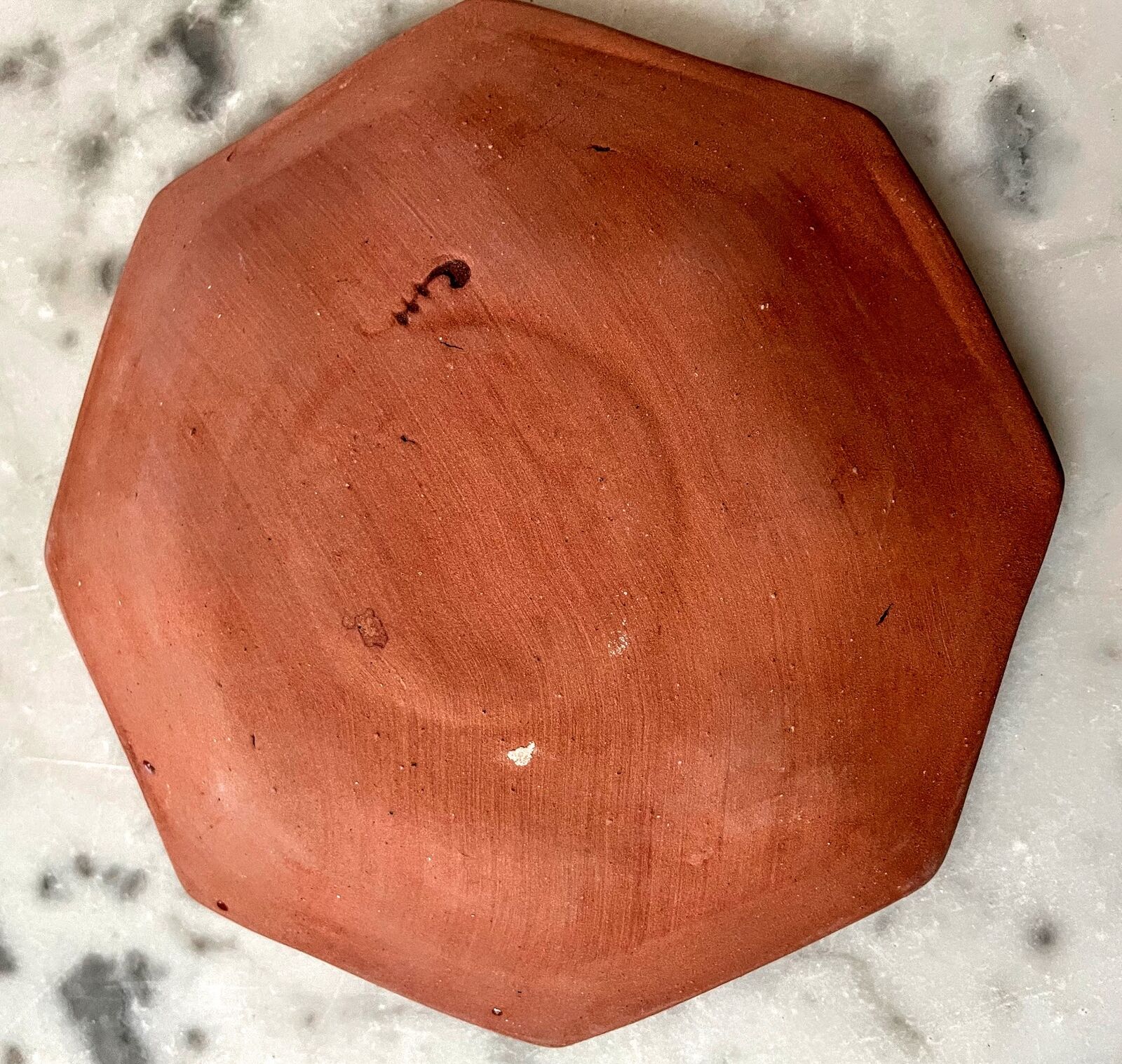 Handmade Primitive Redware Pottery Octagon Plate Sprig 5&quot; Sgraffito &quot; Signed - The Primitive Pineapple Collection
