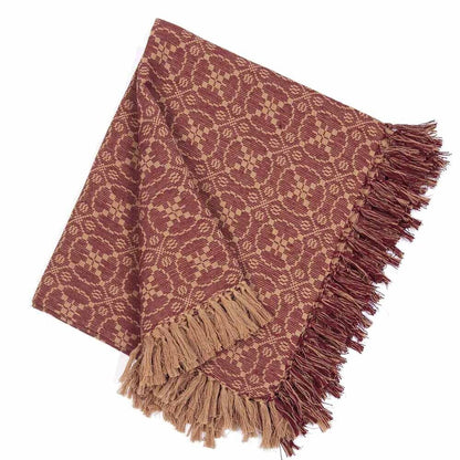 Primitive Farmhouse Barn Red Jacquard Woven Afghan Throw 54&quot; x 72&quot; - The Primitive Pineapple Collection
