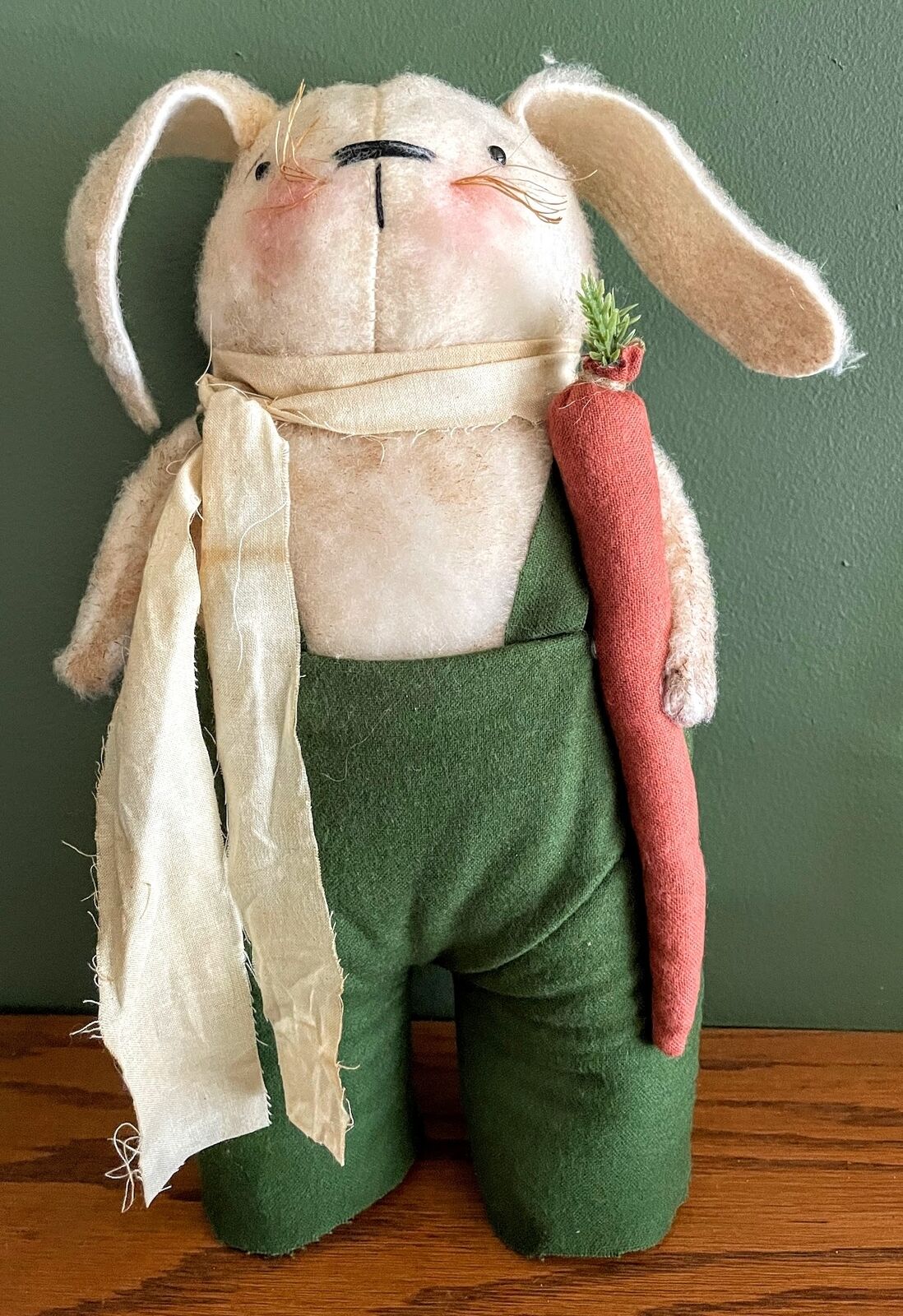 Primitive Handmade Theodore Bunny Rabbit w/ Carrot Shelf Tuck 12&quot; Farmhouse - The Primitive Pineapple Collection