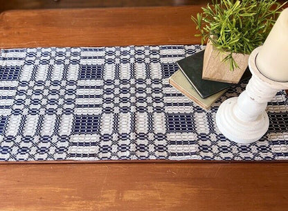Primitive Westbury Weave Navy and Cream Color 34&quot; Square Table Topper - The Primitive Pineapple Collection