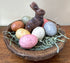 Primitive Spring Faux Chocolate Easter Bunny, Eggs, Wood Bowl Prim Grass Set - The Primitive Pineapple Collection