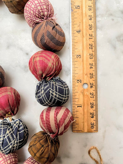 Primitive Colonial 1&quot; Fabric Rag Ball Garland String 62&quot; Homespun Fabric - The Primitive Pineapple Collection