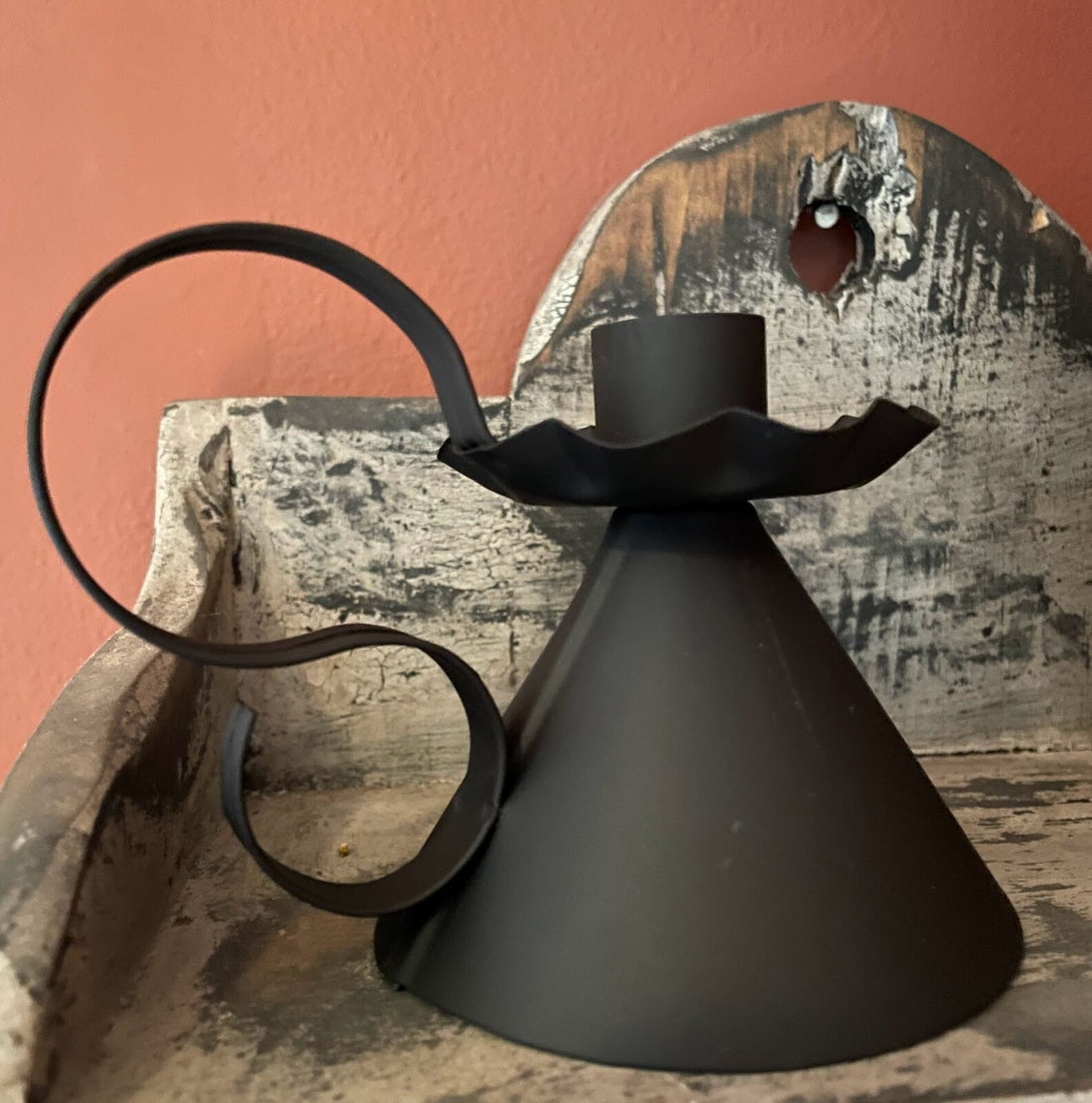 Primitive Farmhouse Strasburg Black Metal Taper Candle Holder 4.5" x 4" - The Primitive Pineapple Collection
