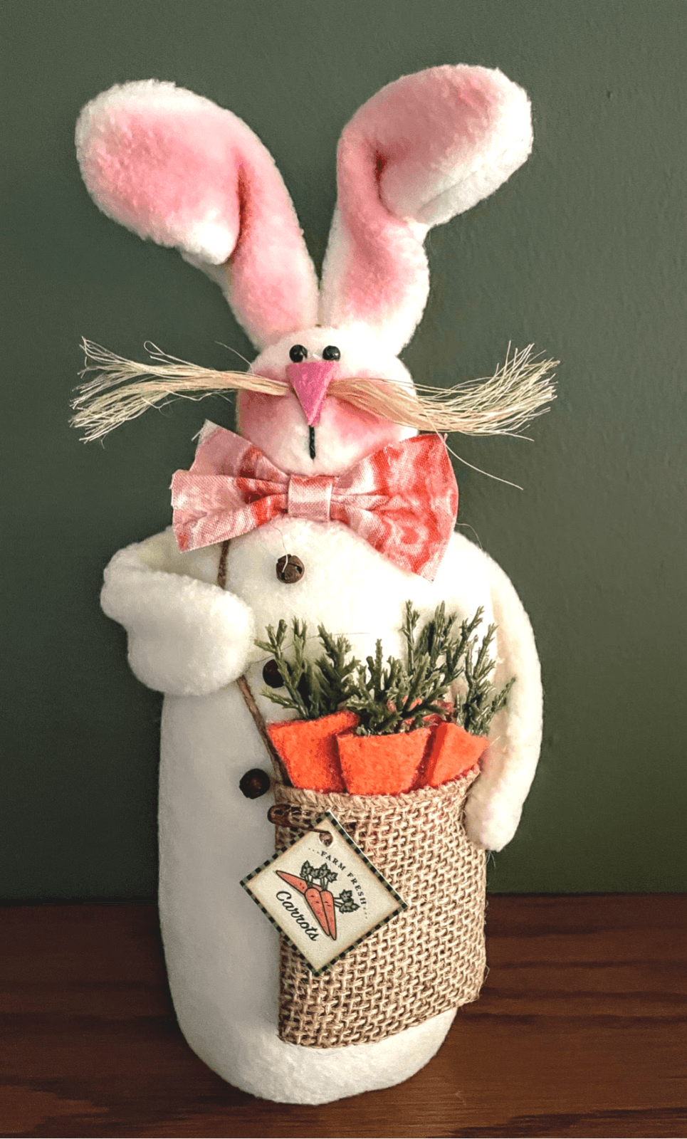 Primitive Handmade Spring "Benny" Bunny/Rabbit Doll 10.5" Carrots Shelf Tuck - The Primitive Pineapple Collection