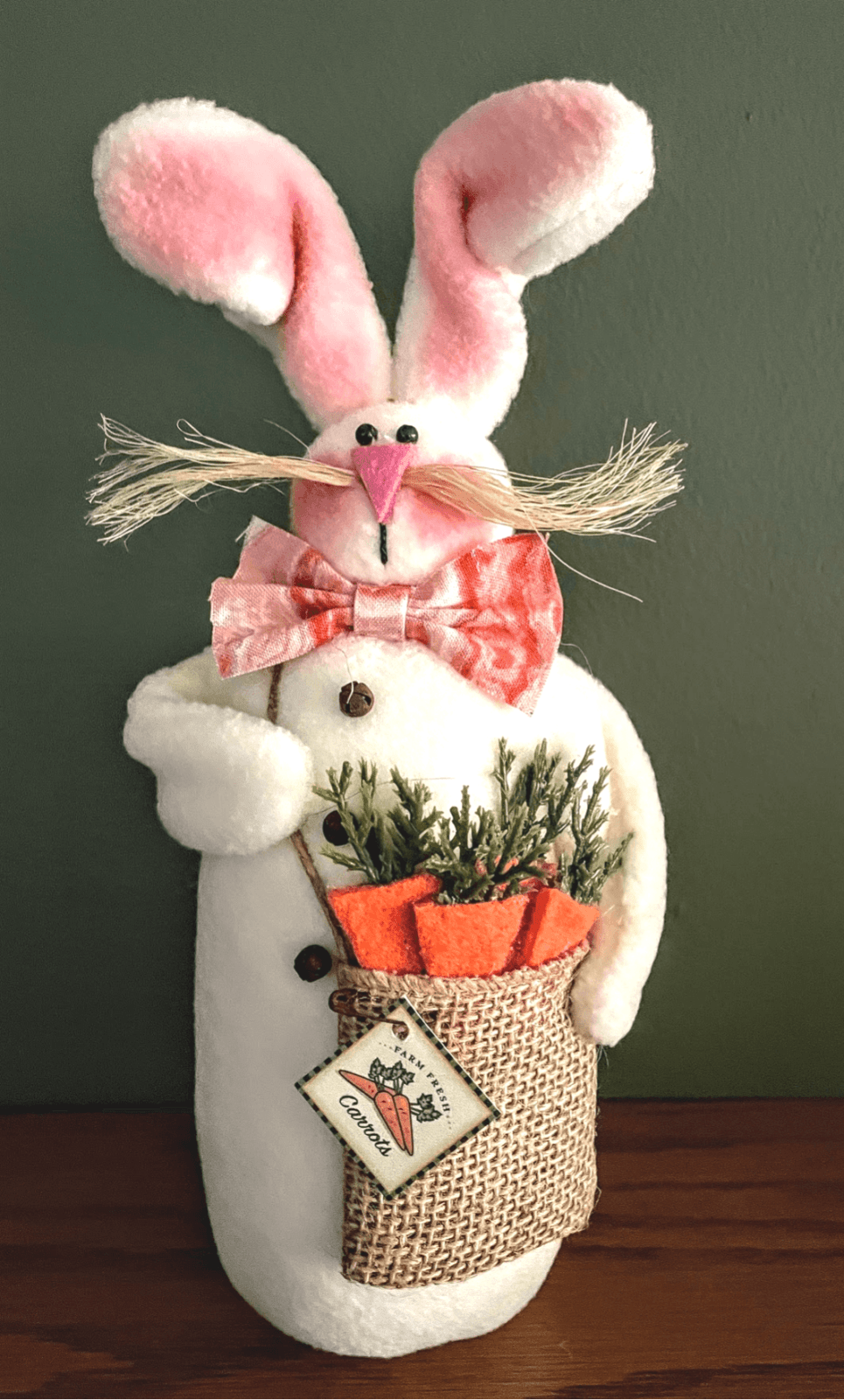 Primitive Handmade Spring &quot;Benny&quot; Bunny/Rabbit Doll 10.5&quot; Carrots Shelf Tuck - The Primitive Pineapple Collection