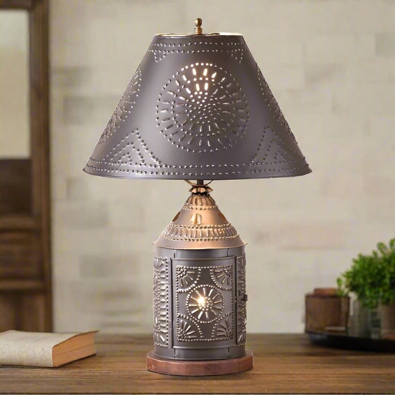 Primitive Country Revere Lamp punched tin Shade Rustic Lighting - The Primitive Pineapple Collection