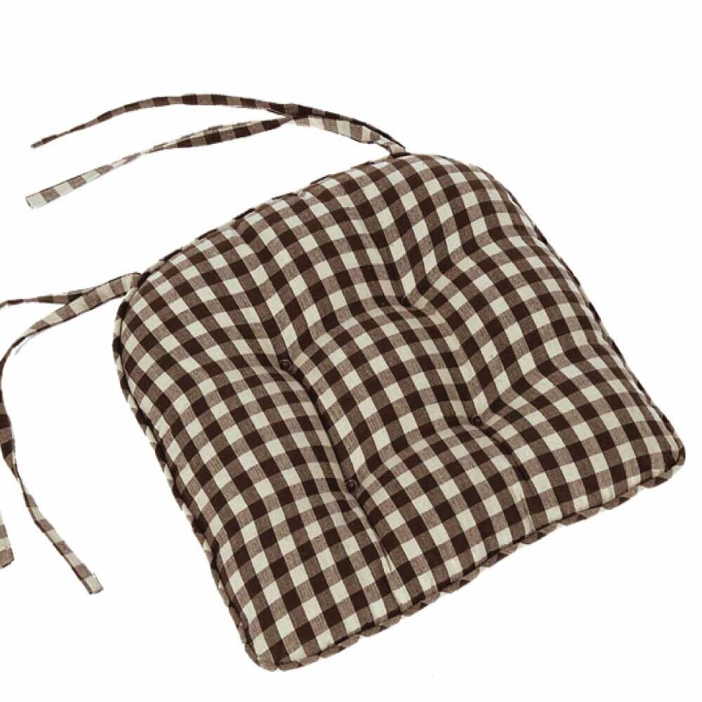 Primitive Farmhouse 16" x 16"Black and Nutmeg Check Chair Pad w/ Ties Cotton New - The Primitive Pineapple Collection