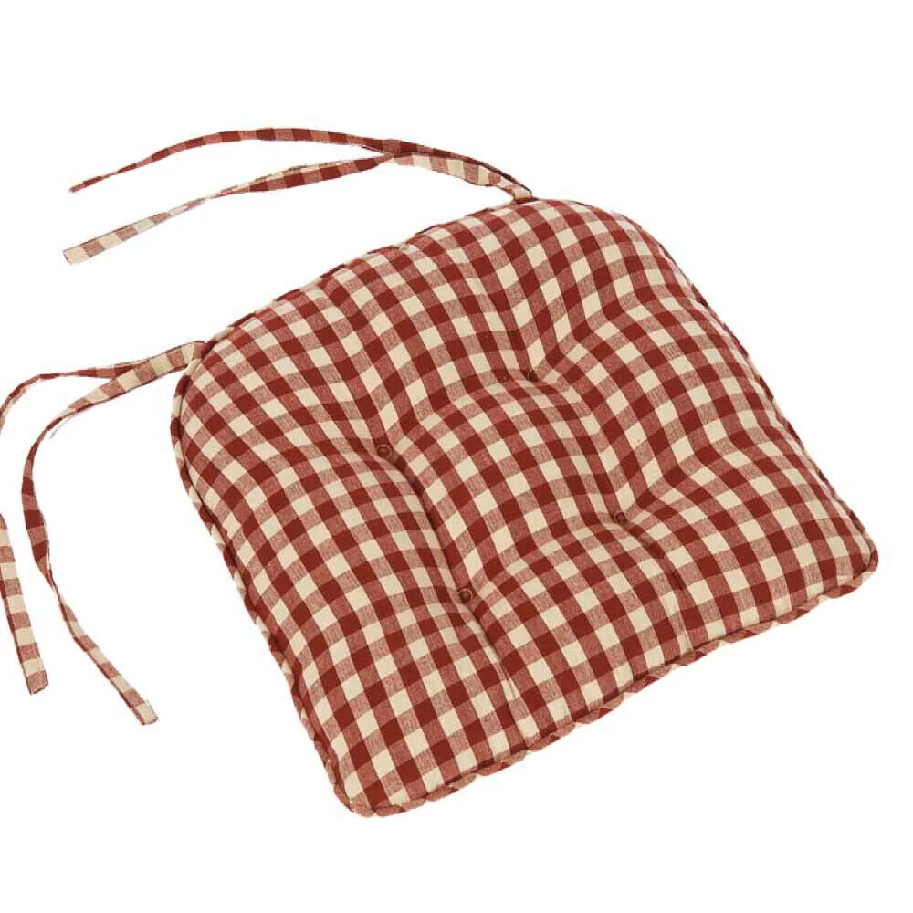 Primitive Farmhouse 14" x 14" Barn Red Check Chair Pad w/ Ties Cotton - The Primitive Pineapple Collection