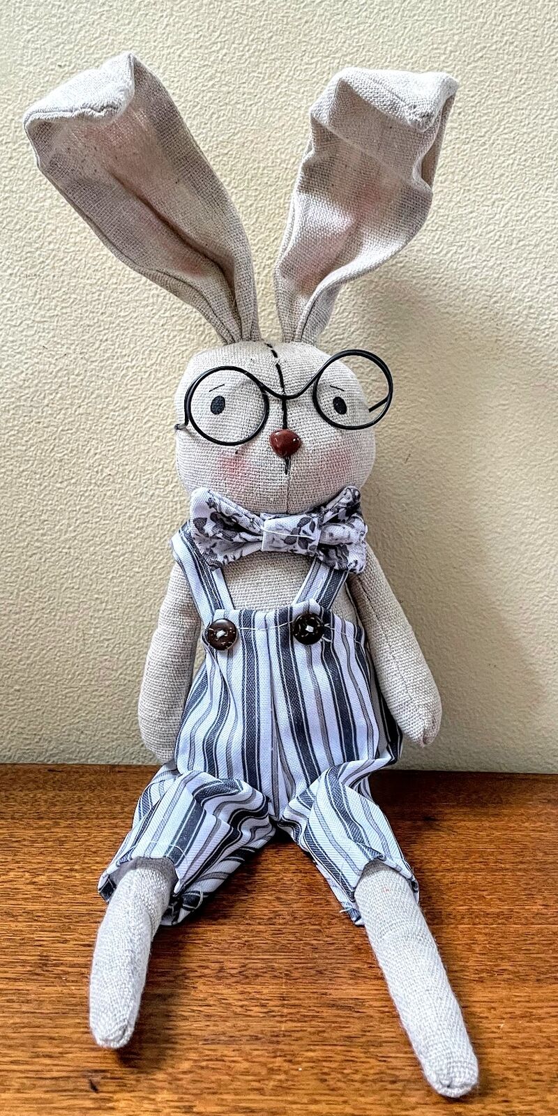 Spring Easter 13.5&quot;&quot; Farmhouse Bunny Boy in Black and White Jumper Doll - The Primitive Pineapple Collection