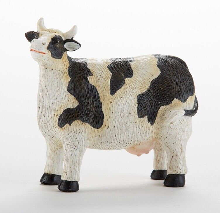Primitive Farmhouse 5.3&quot; Resin Black and White Cow Figurine Shelf Sitter - The Primitive Pineapple Collection