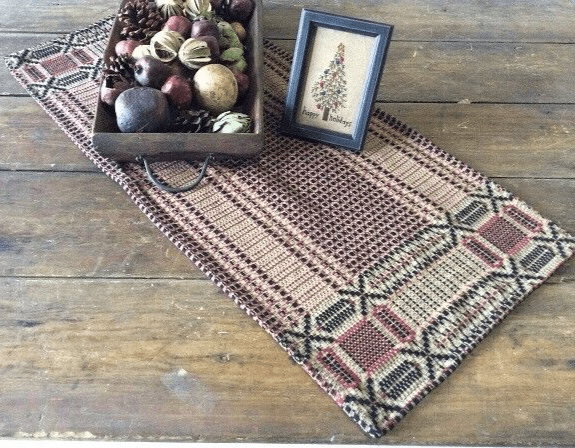 Primitive Edgefield Cranberry, Black,Tan 14" x 32" Woven Cotton Runner Farmhouse - The Primitive Pineapple Collection