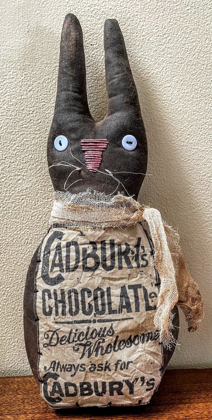 Primitive Easter Spring Cadbury Bunny Chocolate Stump Doll 12&quot; - The Primitive Pineapple Collection