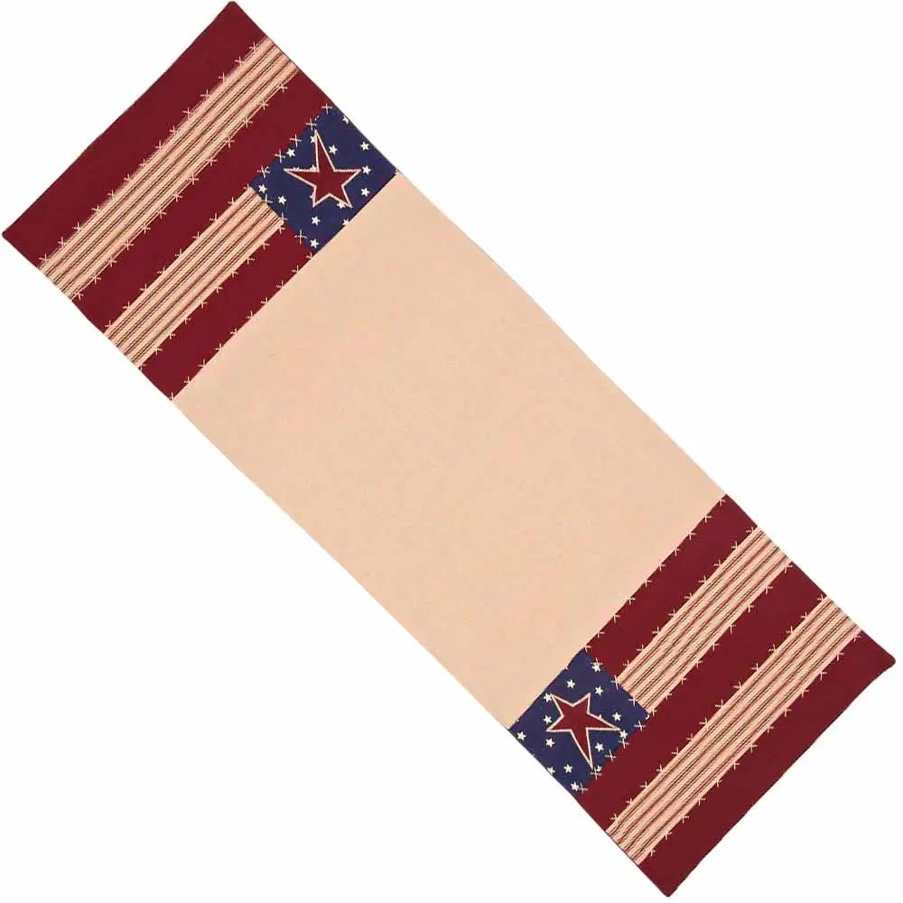 Primitive Colonial FarmhouseAmericana Stars and Stripes Table Runner 14x36&quot; - The Primitive Pineapple Collection