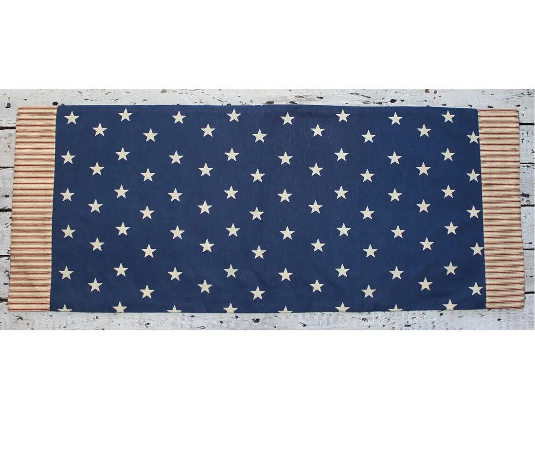 Primitive Colonial Farmhouse Freedom Stars and Stripes Table Runner 14x45&quot;Cotton - The Primitive Pineapple Collection