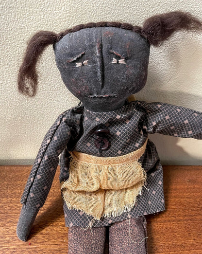 Primitive Farmhouse 13&quot; Martha Black Rag Doll Dress and Apron Handcrafted - The Primitive Pineapple Collection