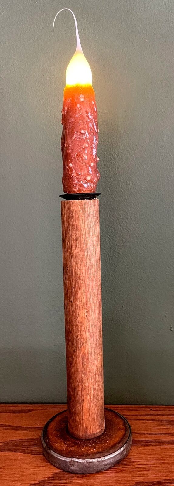 Primitive 14&quot; Vintage Spool Light w/ Silicone dipped Candle Bulb Remote Control - The Primitive Pineapple Collection