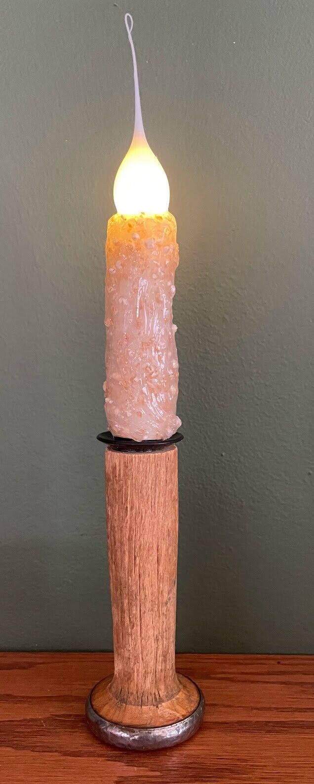 Primitive 9.5" Vintage Spool Light w/ Silicone dip Candle Bulb Remote Control - The Primitive Pineapple Collection