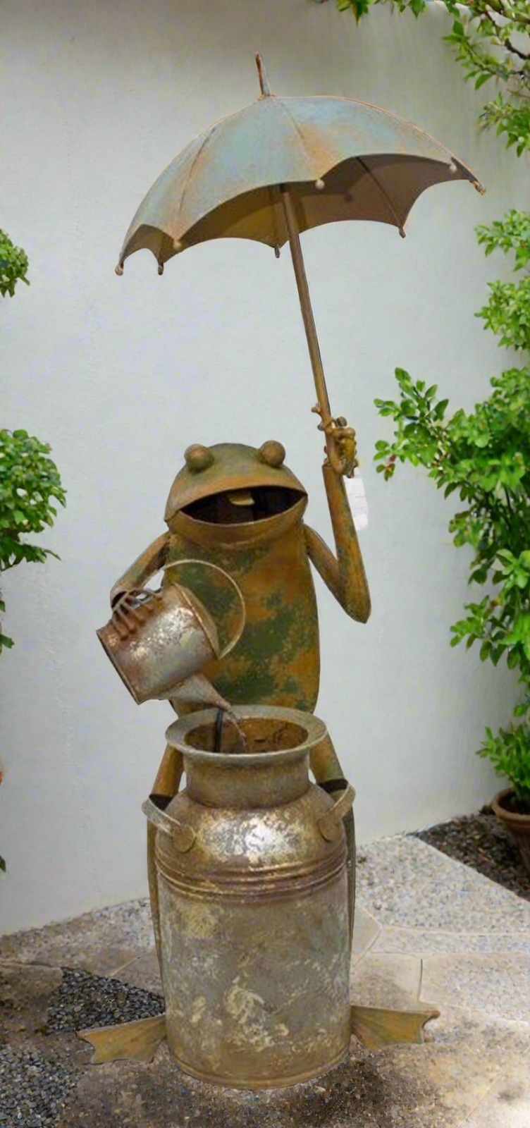 Farmhouse Country Garden Whimsical Frog w/ Watering Can Fountain Iron - The Primitive Pineapple Collection