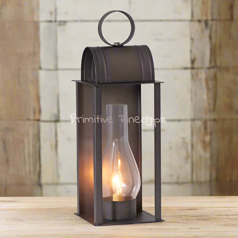 Primitive Colonial Electric Black 18.25" Black Mantle Light w/ Glass Chimney - The Primitive Pineapple Collection